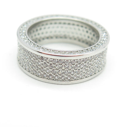 925 Sterling Silver Pave C Z All Around Eternity Band Ring Size 6.25