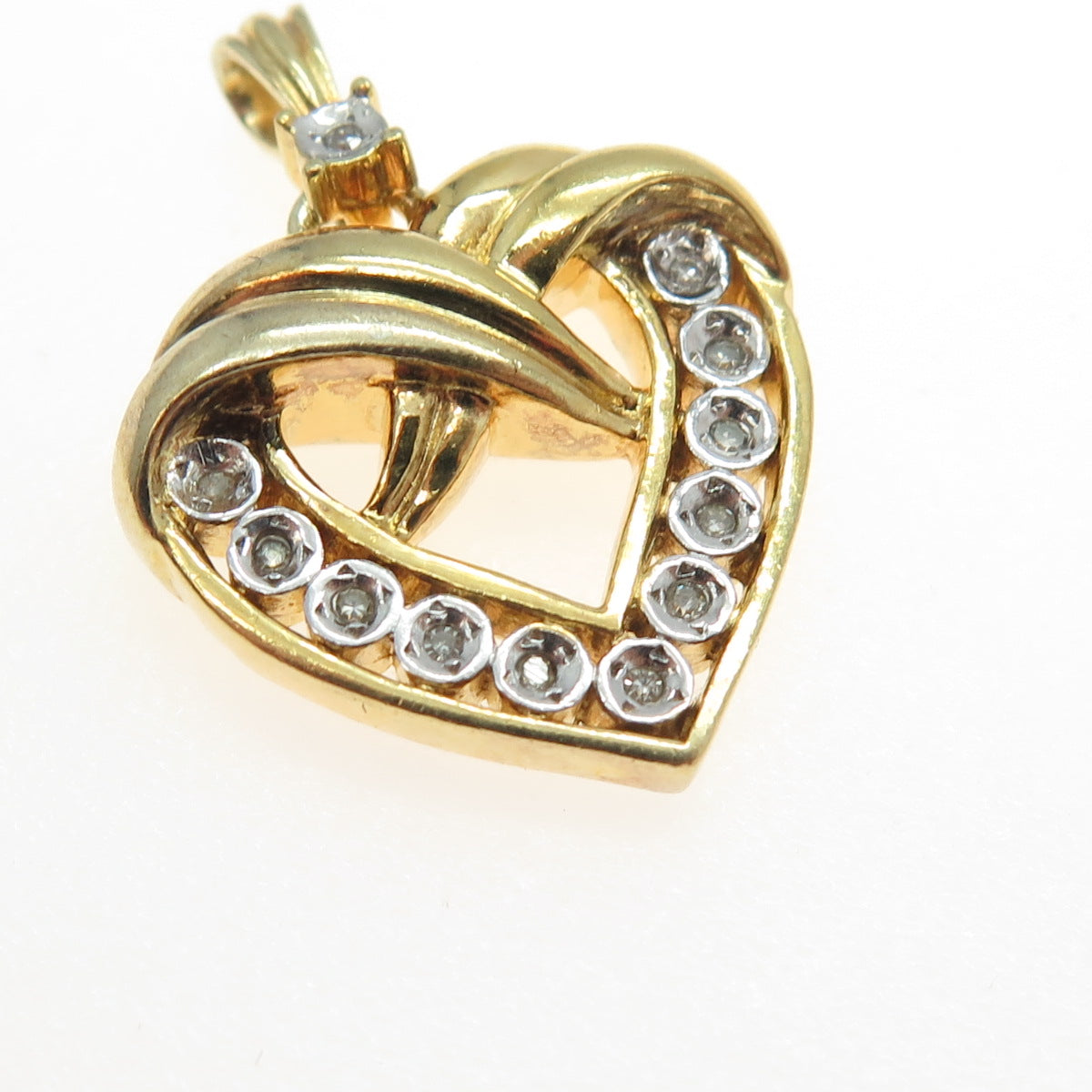 925 Sterling Silver Gold Plated Real Round Diamond "Love Always" Heart Pendant