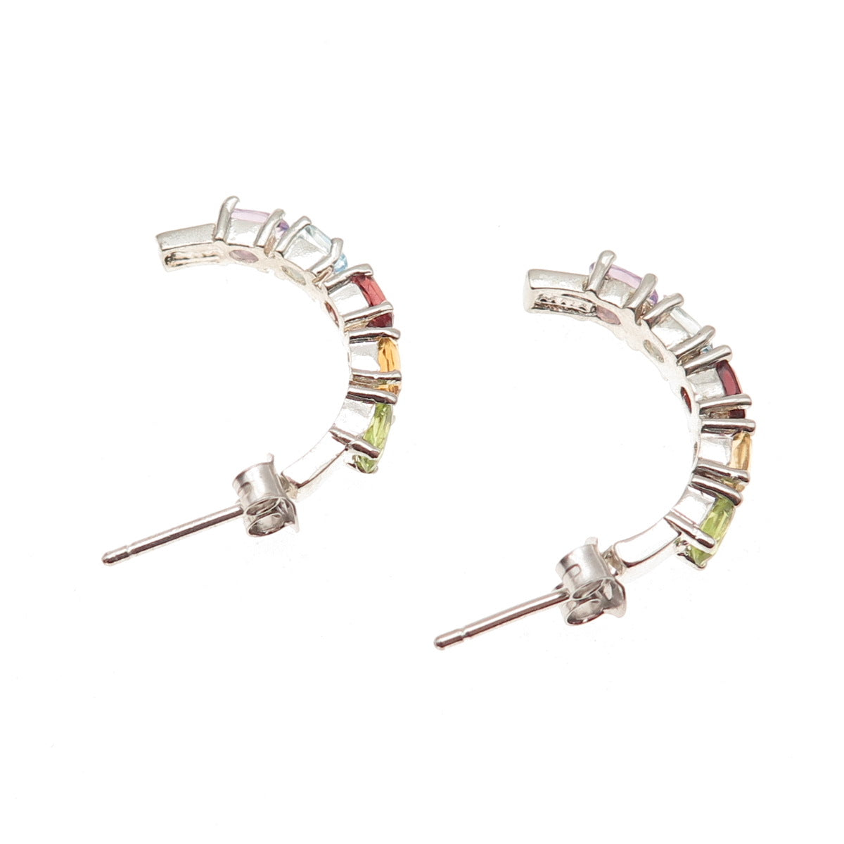 Ken Crafts 925 Sterling Vintage Topaz Amethyst Garnet Citrine & Peridot Earrings