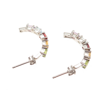 Ken Crafts 925 Sterling Vintage Topaz Amethyst Garnet Citrine & Peridot Earrings