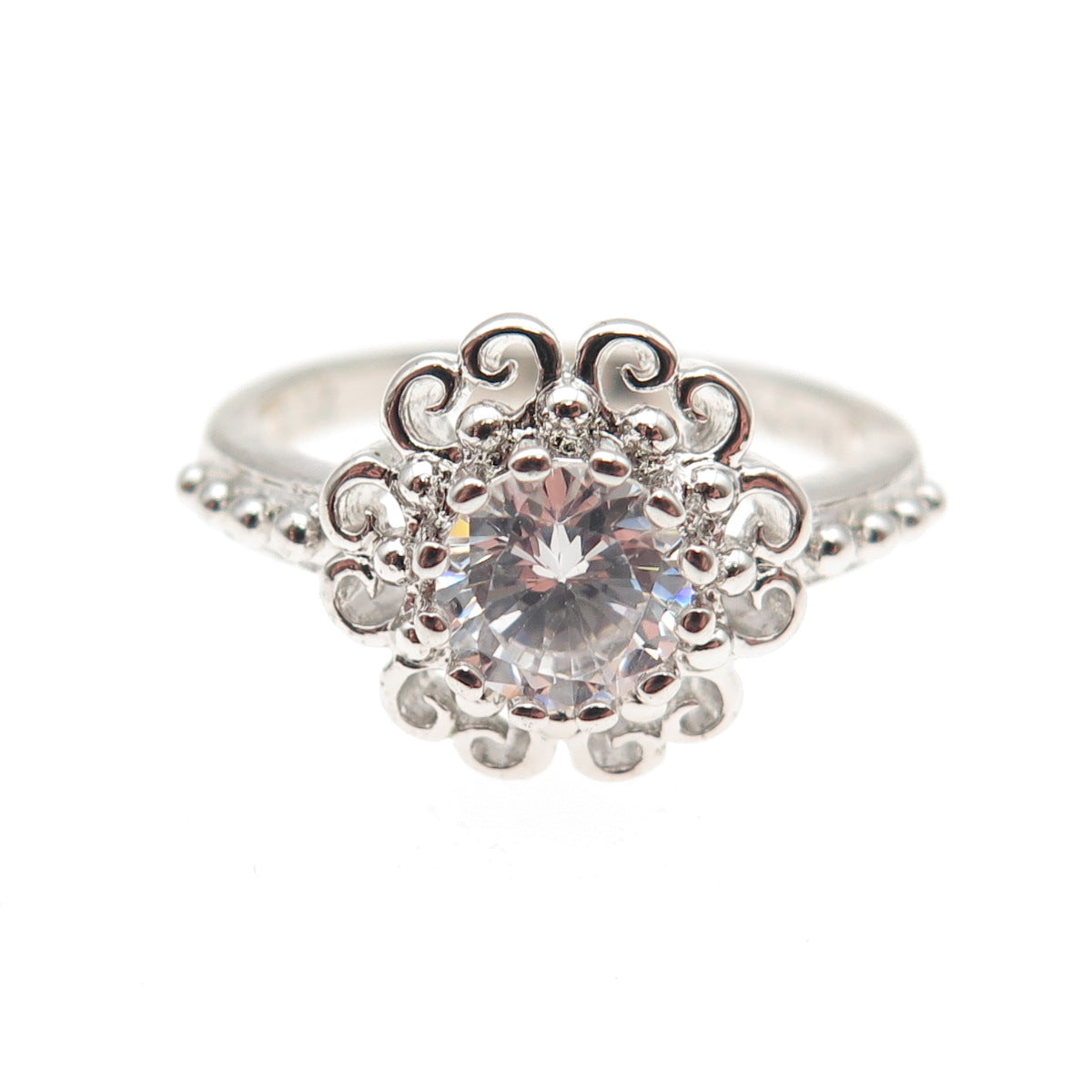 Ross Simons 925 Sterling Silver Round-Cut C Z Floral Ring Size 7