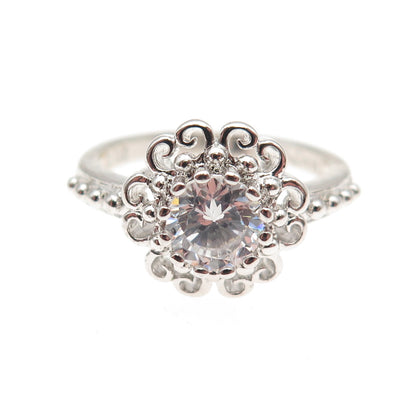 Ross Simons 925 Sterling Silver Round-Cut C Z Floral Ring Size 7