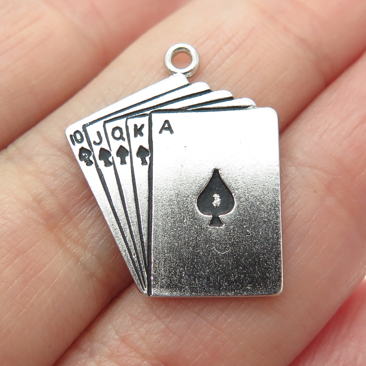 925 Sterling Silver Vintage Royal Flush Spades Poker Minimalist Charm Pendant
