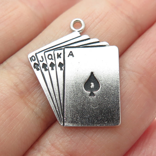 925 Sterling Silver Vintage Royal Flush Spades Poker Minimalist Charm Pendant