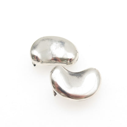 925 Sterling Silver Vintage Modernist Bean Oxidized Clip On Earrings