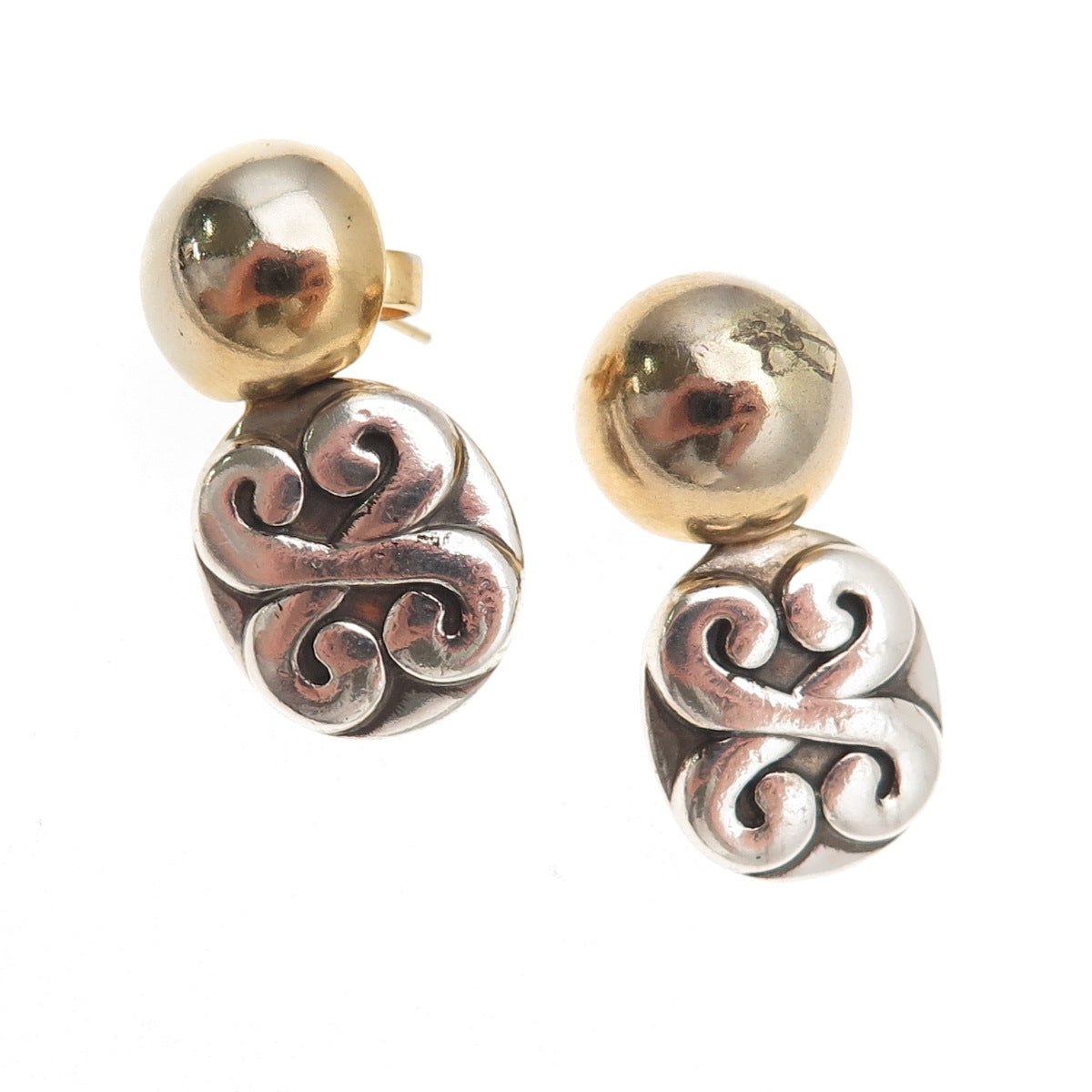 Vaubel 925 Sterling Silver 2-Tone Vintage 1999 Modernist Floral Dangle Earrings