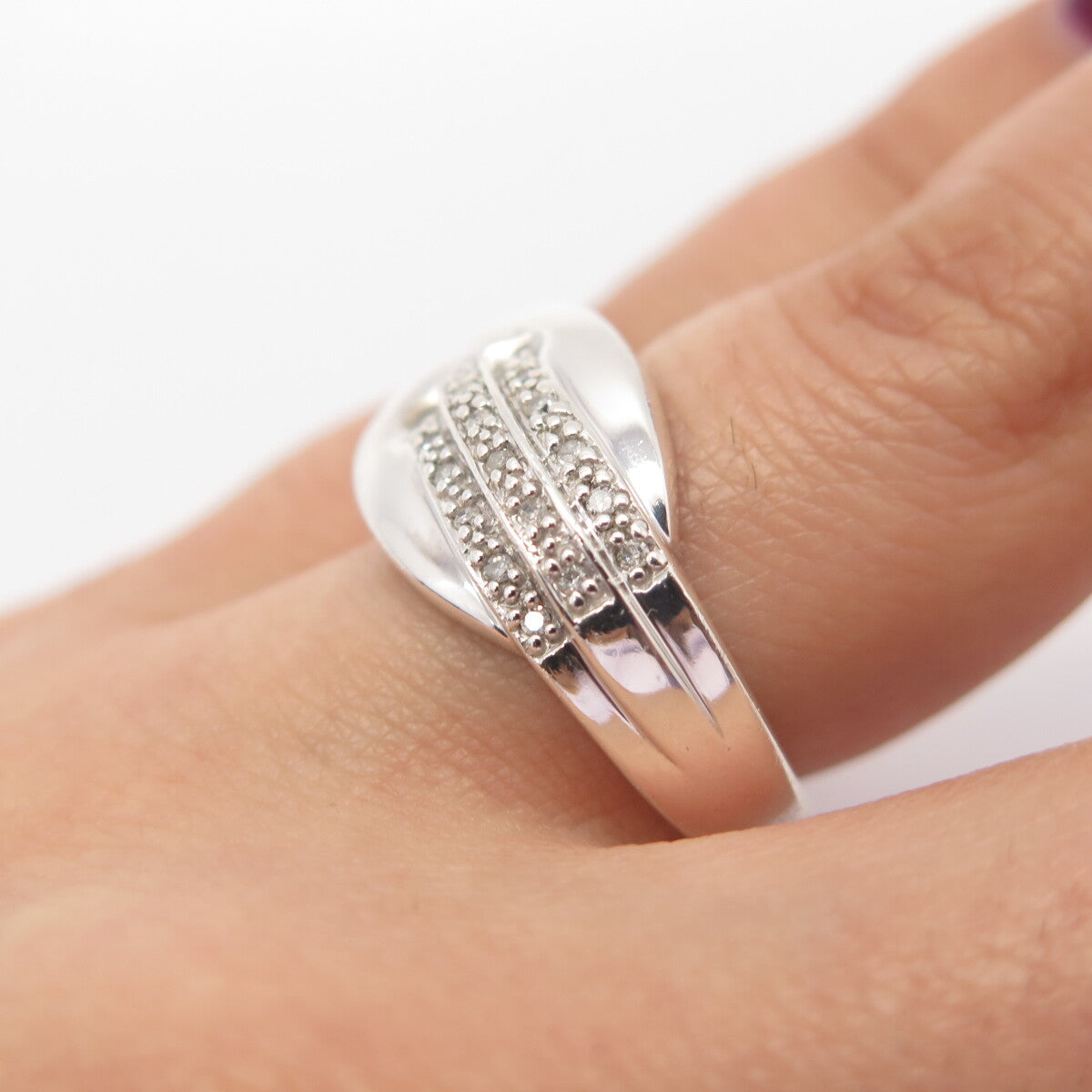 925 Sterling Silver OTC Real White Diamond Abstract Arrow Ring Size 6.75