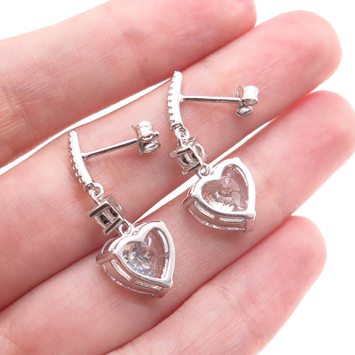 SC SAM C. 925 Sterling Silver Round & Heart-Cut C Z Dangle Earrings