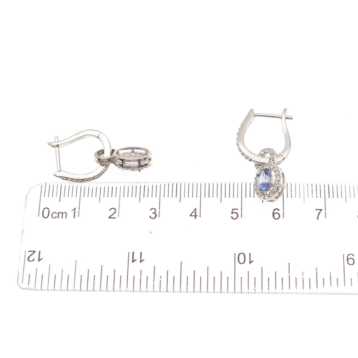 925 Sterling Silver Real Tanzanite & White Topaz Dangle Charm Hoop Earrings