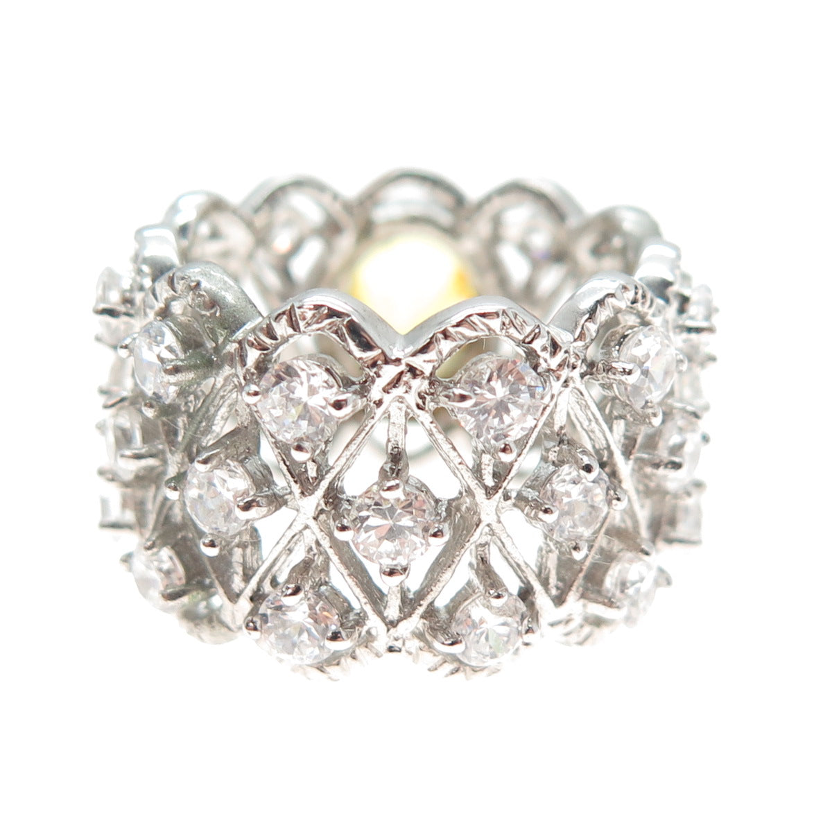 925 Sterling Silver Oval & Round-Cut Canary White C Z Ring Size 7.75