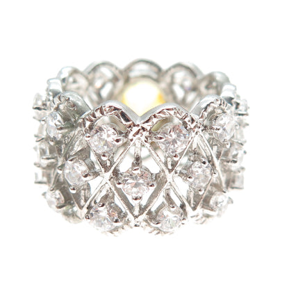 925 Sterling Silver Oval & Round-Cut Canary White C Z Ring Size 7.75