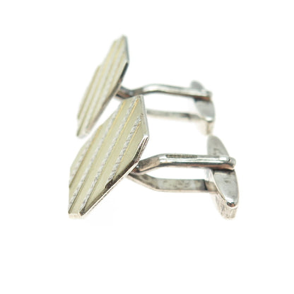925 Sterling Silver 2-Tone Vintage Germany Ribbed Cufflinks