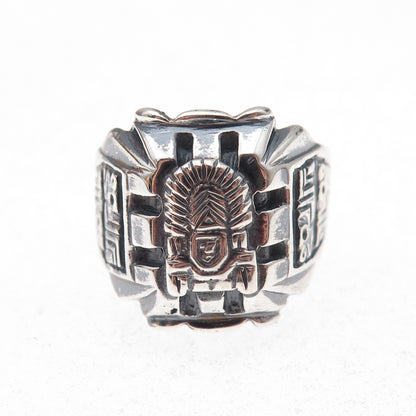 925 Sterling Silver Vintage Aztec Oxidized Ring Size 8.5