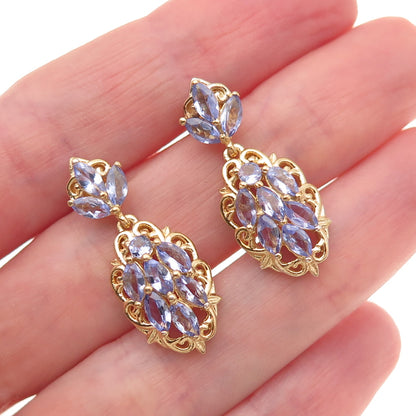 Chuck Clemency 925 Sterling Silver Gold Plated Real Tanzanite Dangle Earrings