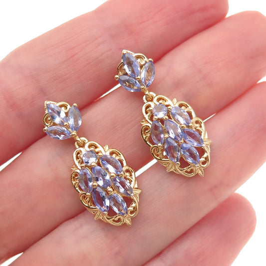 Chuck Clemency 925 Sterling Silver Gold Plated Real Tanzanite Dangle Earrings