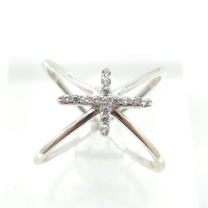 925 Sterling Silver Round-Cut C Z Crisscross Ring Size 7.25
