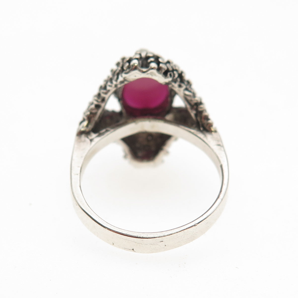925 Sterling Silver Vintage Real Star Ruby Modernist Oxidized Ring Size 5.25