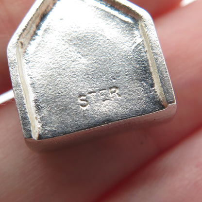 925 Sterling Silver Vintage Green & White Enamel OG House Porch Charm Pendant