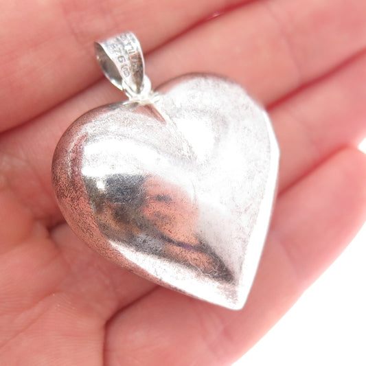 925 Sterling Silver Vintage Puffy Heart Oxidized Charm Pendant