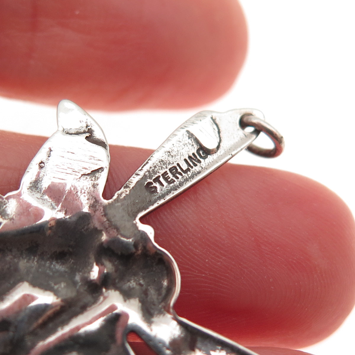 925 Sterling Silver Vintage Fairy Oxidized Centerpiece Charm Pendant