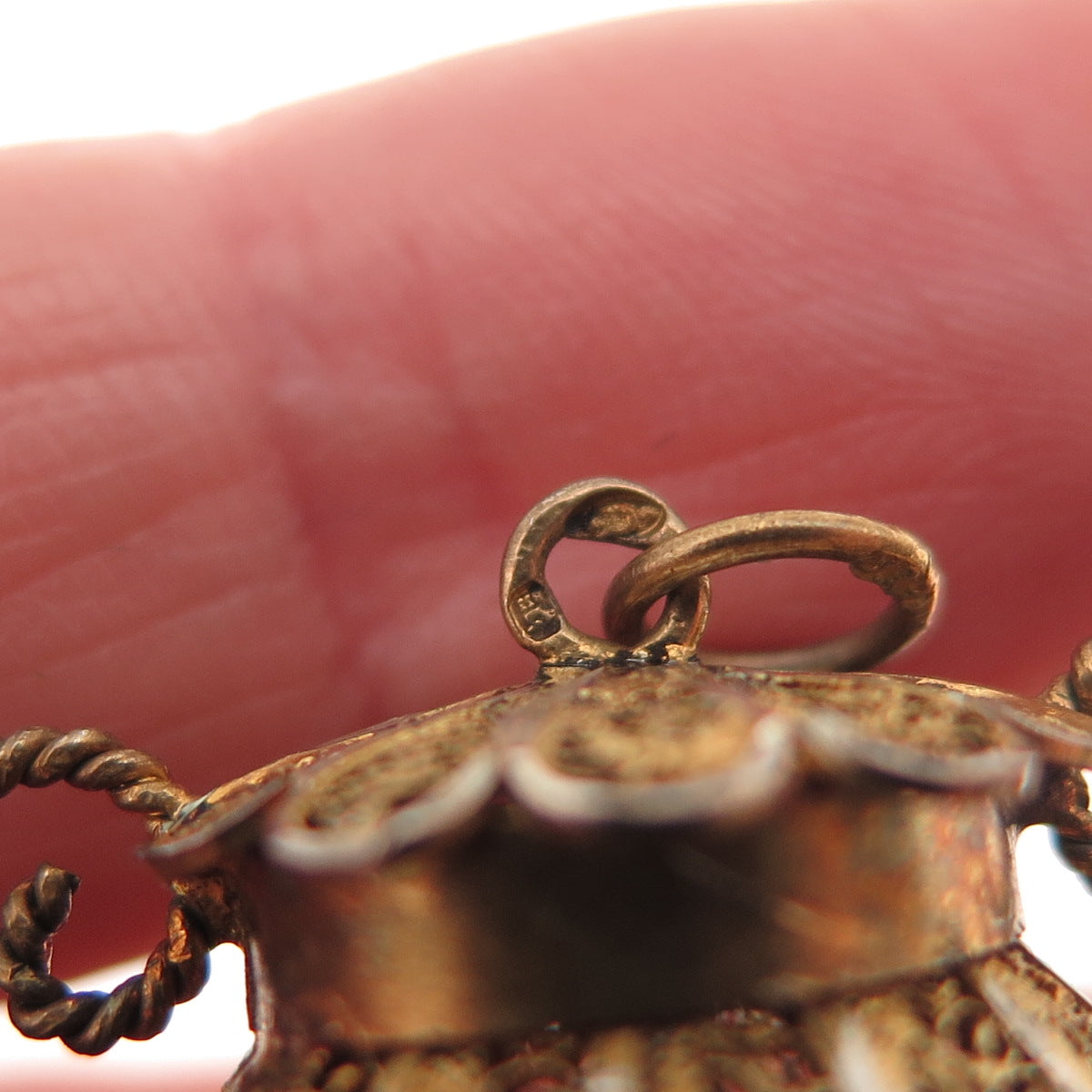 833 Silver Gold Plated Antique Art Deco Portugal Filigree Pot 3D Charm Pendant