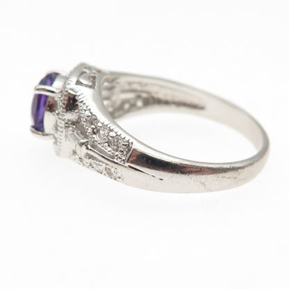 925 Sterling Silver Real Round-Cut C Z Amethyst & C Z Ring Size 9