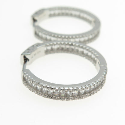 925 Sterling Silver Multi-Cut C Z In & Out Hoop Earrings