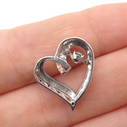 925 Sterling Silver 10K Rose Gold Real Diamond Heart Mini Slide Charm Pendant