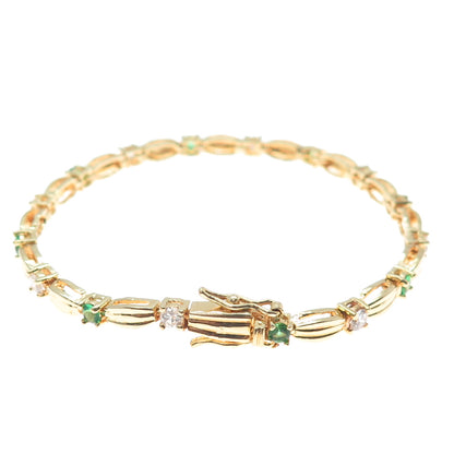 925 Sterling Silver Gold Plated Round-Cut Green & White C Z Bracelet 6.75"