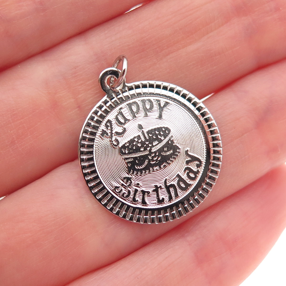 925 Sterling Silver Vintage Happy Birthday Cake Mini Charm Pendant