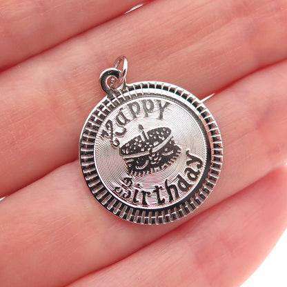 925 Sterling Silver Vintage Happy Birthday Cake Mini Charm Pendant