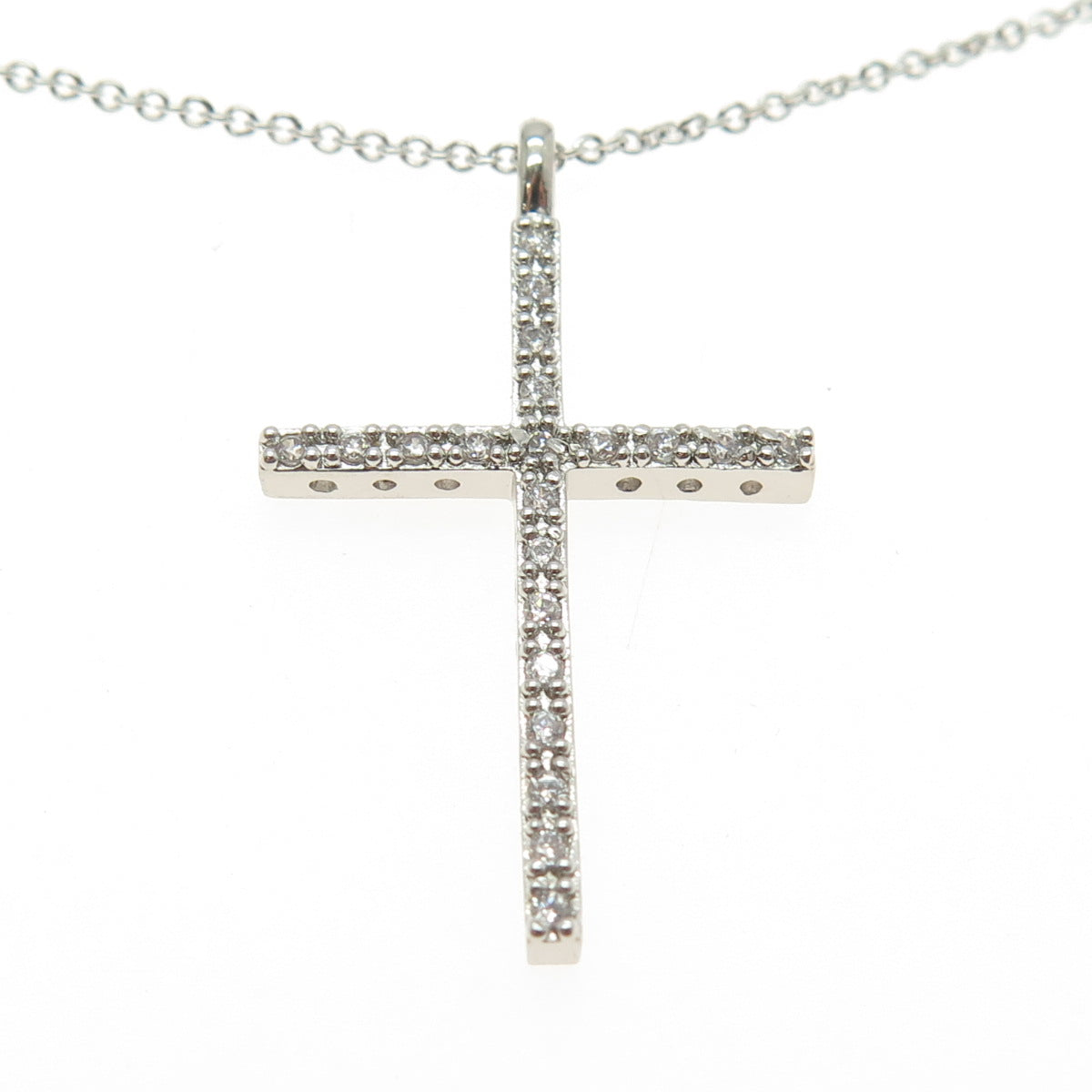 925 Sterling Silver Round-Cut C Z Cross Cable Chain Necklace 16-18"