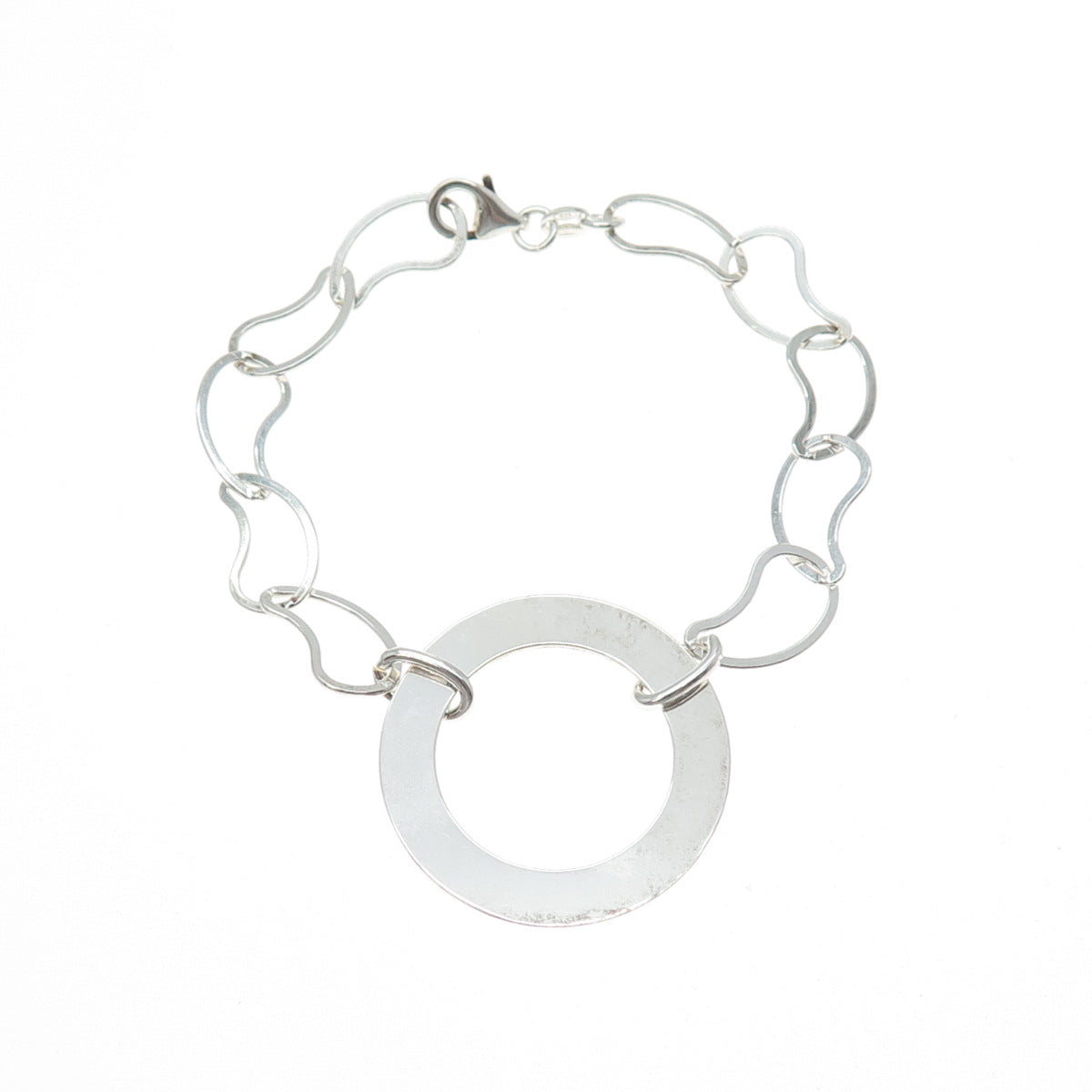 925 Sterling Silver Vintage Italy Circle & Teardrop Link Bracelet 6.75"