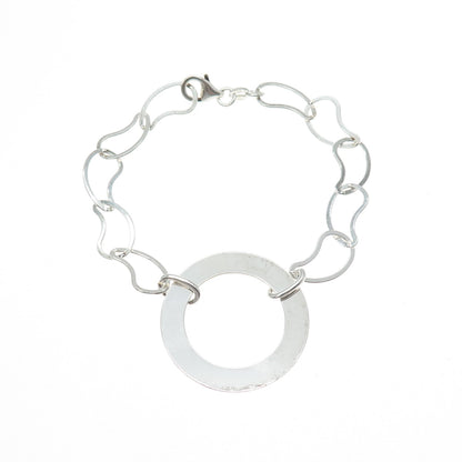 925 Sterling Silver Vintage Italy Circle & Teardrop Link Bracelet 6.75"