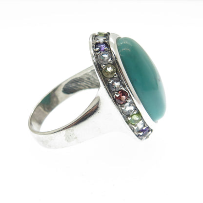 925 Sterling Silver Vintage Turquoise Citrine Peridot Garnet Gem Ring Size 10.25