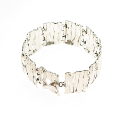 HAGIT GORALI Sterling Silver Vintage Israel Modernist Panel Link Bracelet 7.5"