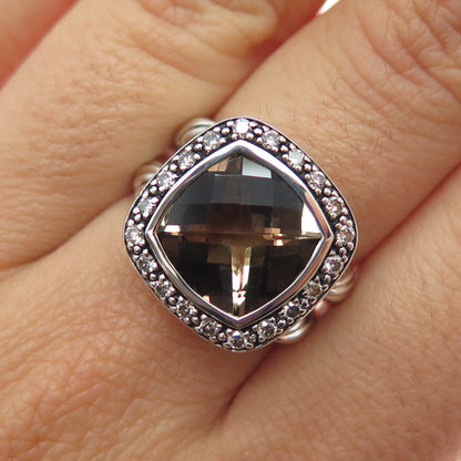 DAVID YURMAN Sterling Silver Vintage Real Diamond & Smoky Quartz Ring Size 6.25