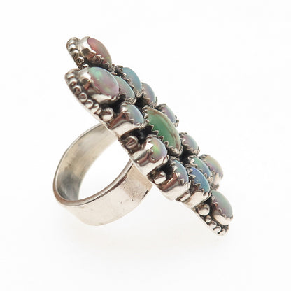 925 Sterling Silver Vintage Real Turquoise & Opal Adjustable Ring Size 7.5