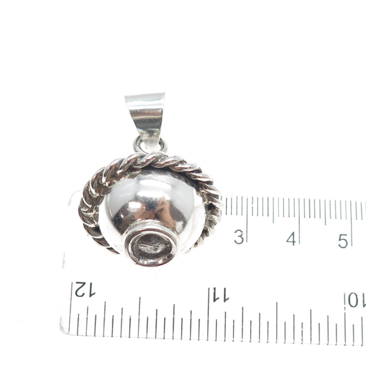 925 Sterling Silver Vintage Mexico Fruit Bowl Oxidized 3D Charm Pendant