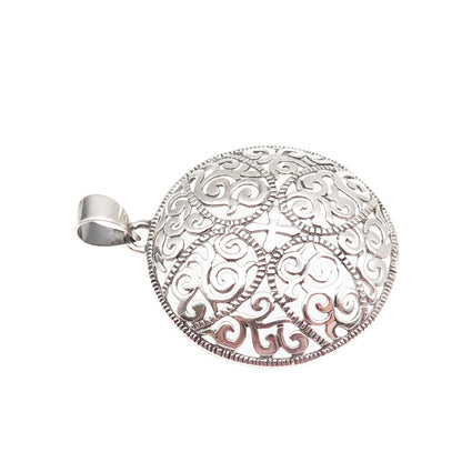 925 Sterling Silver Vintage Ornate Floral Oxidized Charm Pendant