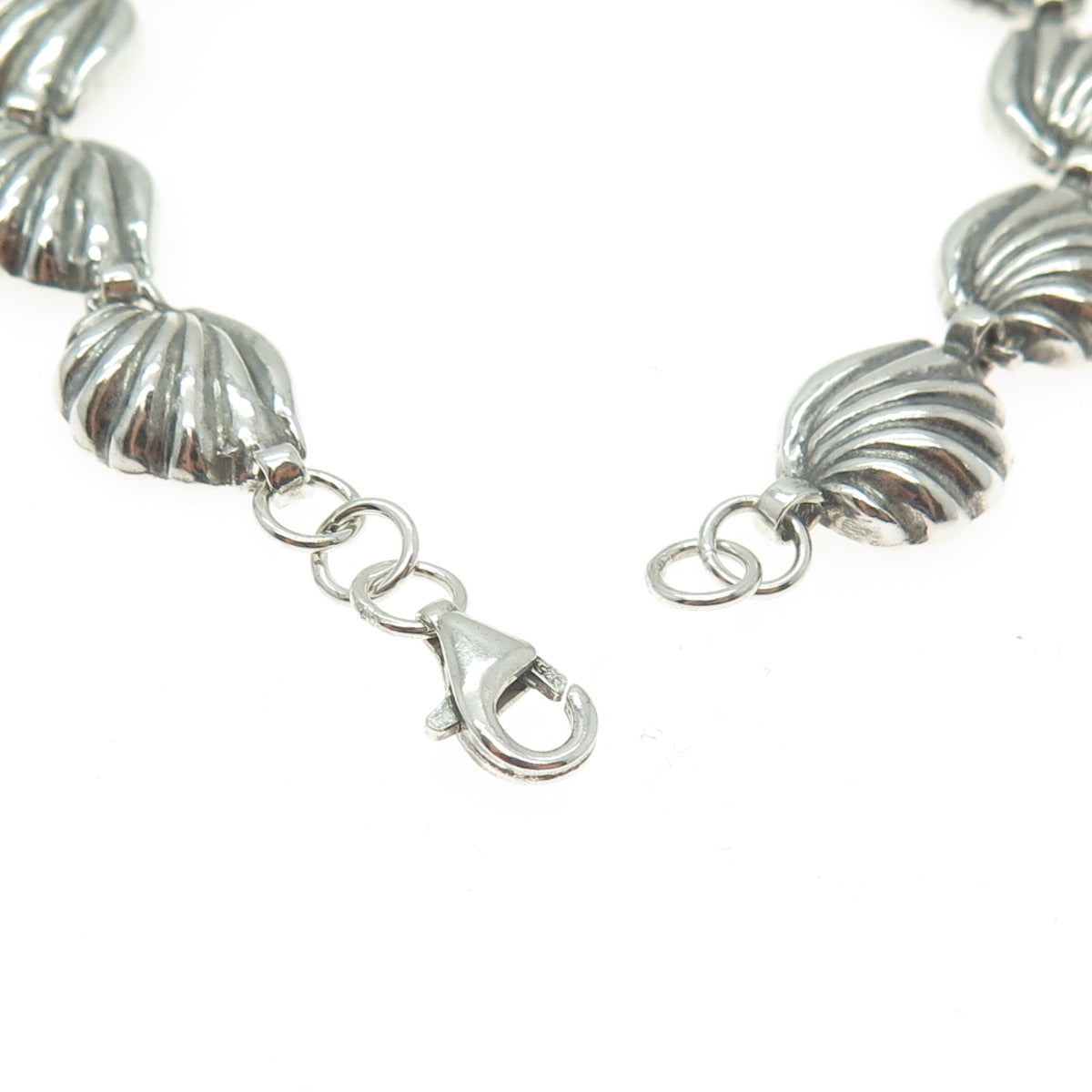 925 Sterling Silver Vintage Seashell Link Bracelet 6.5"