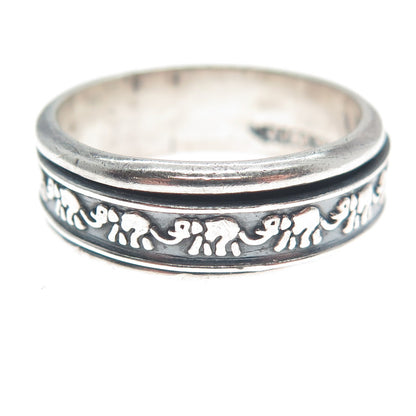 925 Sterling Vintage Mexico Elephant Oxidized Rotating Band Ring Size 10.5