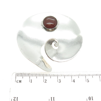 925 Sterling Silver Vintage Mexico Real Carnelian Gemstone Modernist Pin Brooch