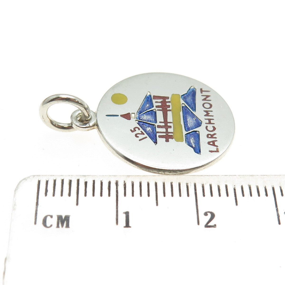 CHARLES THOMAE 925 Sterling Silver Vintage Enamel Larchmont Round Pendant