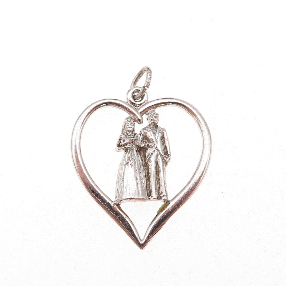 J. M. Fisher Sterling Silver Vintage Bride & Groom Wedding Couple Heart Pendant