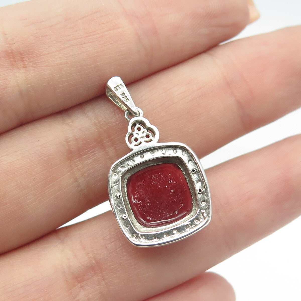 CHUCK CLEMENCY Sterling Silver Vintage Diamond Accent Carnelian Garnet Pendant