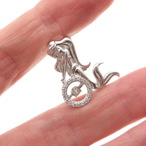 925 Sterling Silver Round-Cut C Z Mermaid Slide Charm Pendant