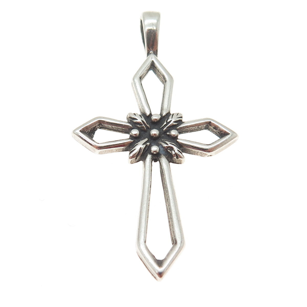 SUN WEST 925 Sterling Silver Vintage Floral Cross Oxidized Charm Pendant