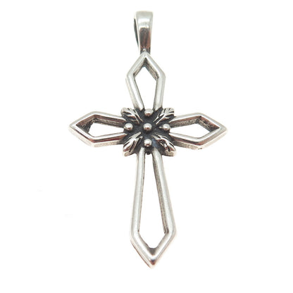 SUN WEST 925 Sterling Silver Vintage Floral Cross Oxidized Charm Pendant