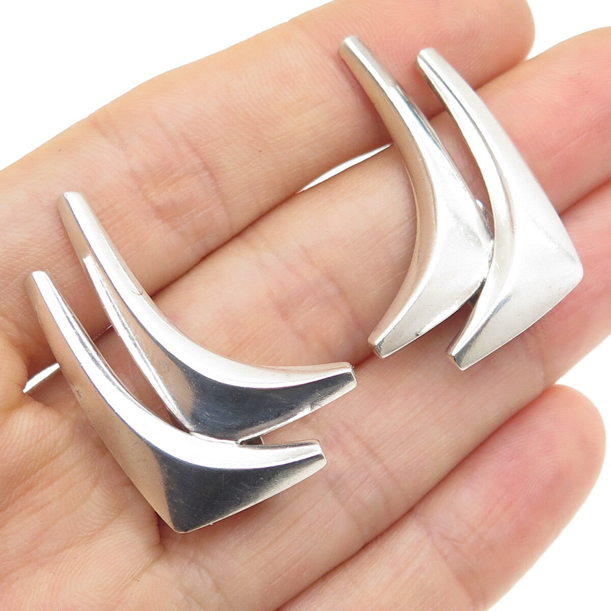 ANTON MICHELSEN 925 Sterling Silver Vintage Denmark Modernist Clip On Earrings